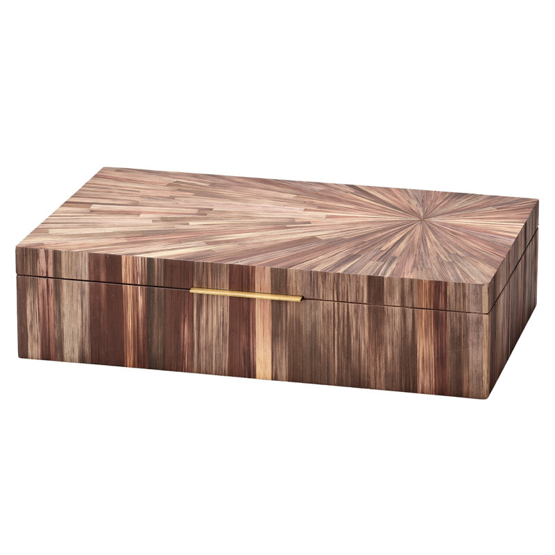 Brown Palm Marquetry Decorative Box with Chambray Lining