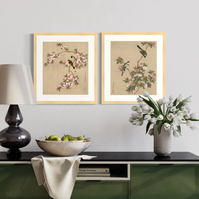 Birds Among the Flowering Branches by Yu Zhi - 2 Piece Single Picture Frame Print Set