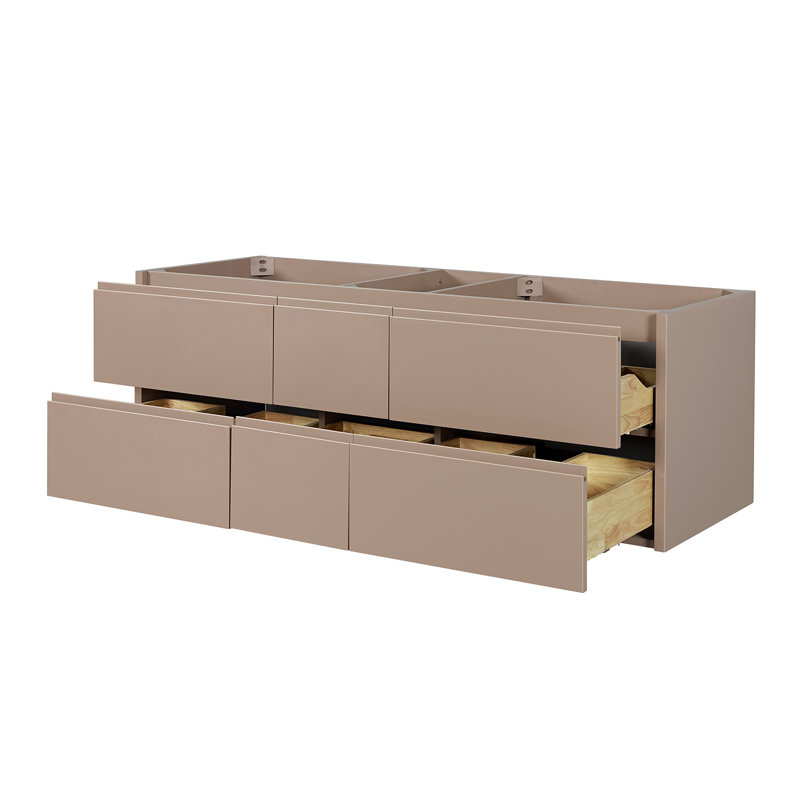   Ensemble de meuble-lavabo mural ovale double avec comptoir en marbre blanc de Carrare de 61 po Ensuko, Ovale, Moka
