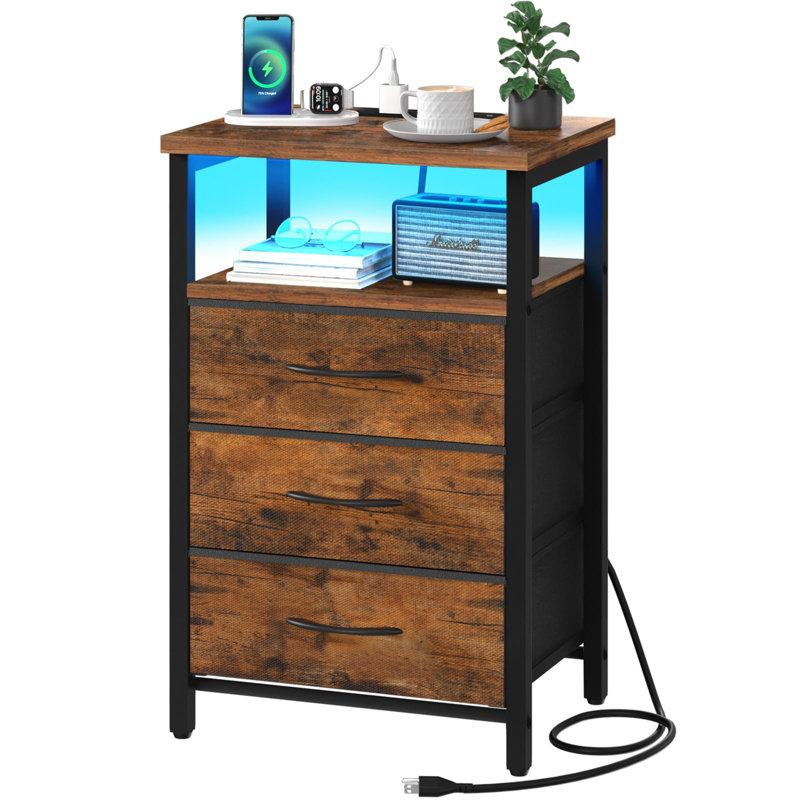 Table de chevet avec station de charge Jameire, Baie, brun