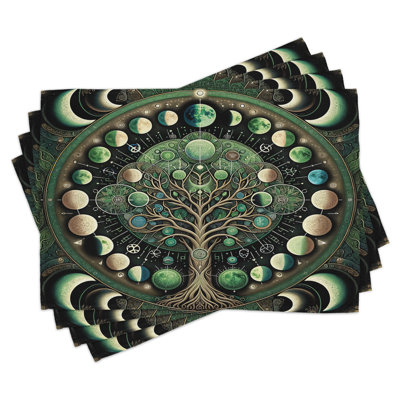 Polyester Black Ecru Fern Green Rectangle Placemat