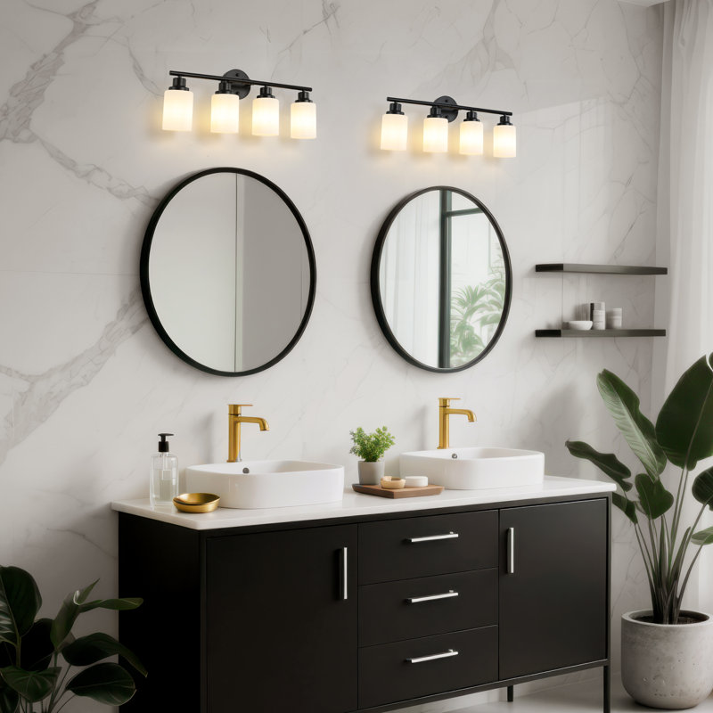 Luminaire de meuble-lavabo moderne - verre blanc givré (ampoules non incluses), 4