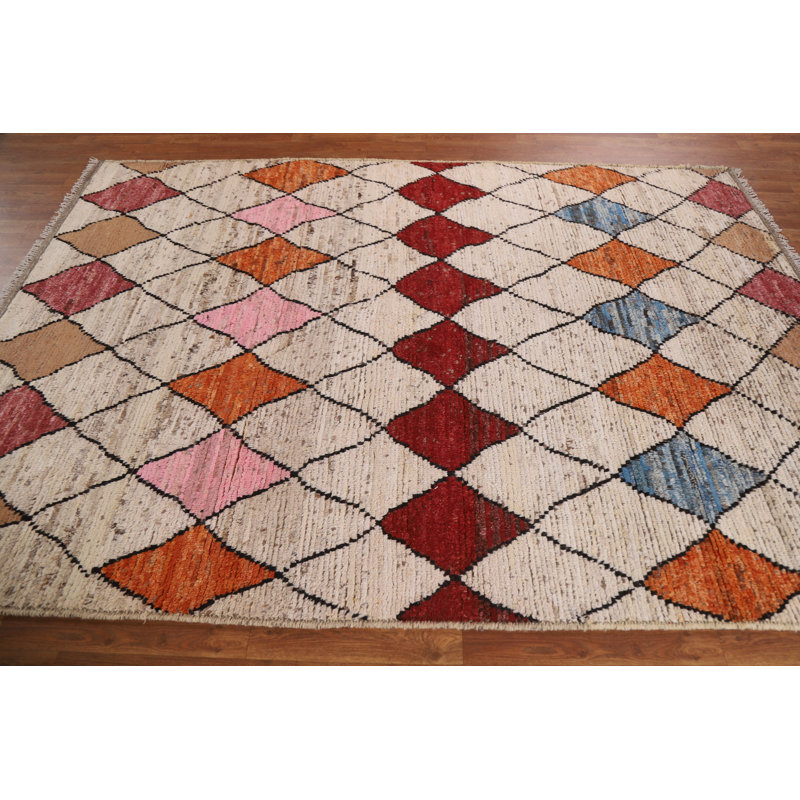Tapis marocain en laine Trellis noué à la main 6 x 9