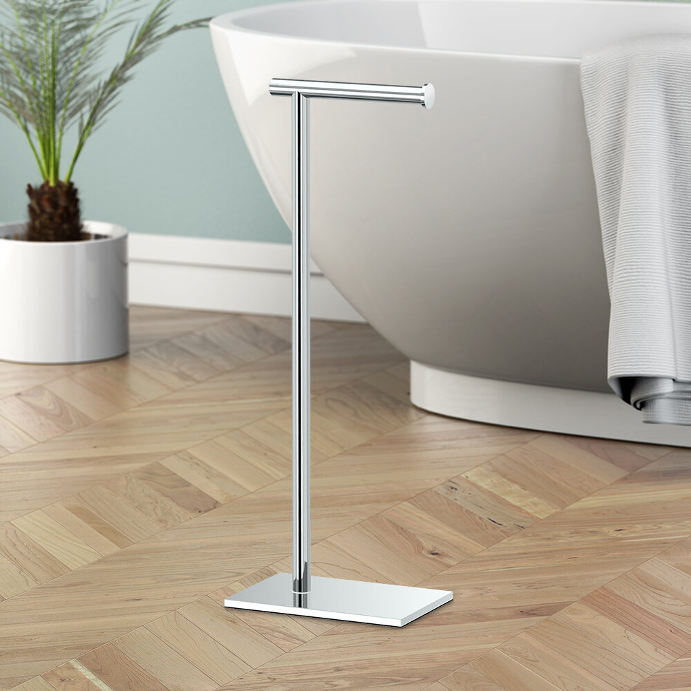 SunnyPoint Classic Bathroom Free Standing Toilet Tissue Paper Roll Holder Stand Brush Chrome