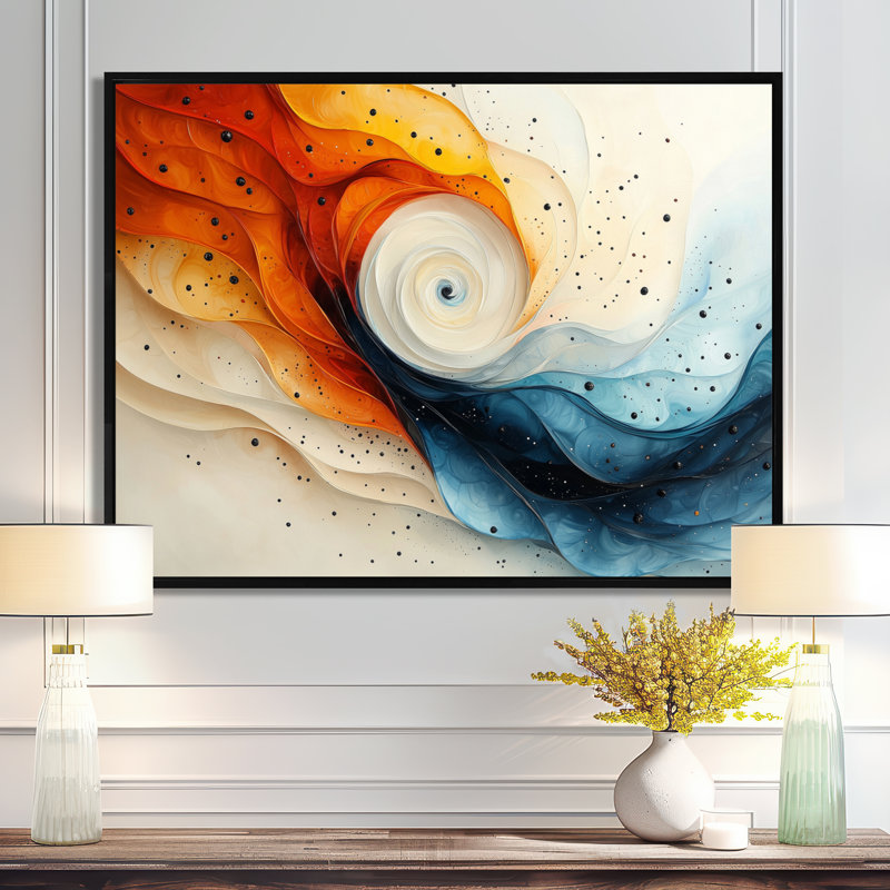 «Maziarz Silent Burst Spiral Of Ink III», art mural abstrait en spirale, Noir, Cadre flottant, H 24 po x l 32 po