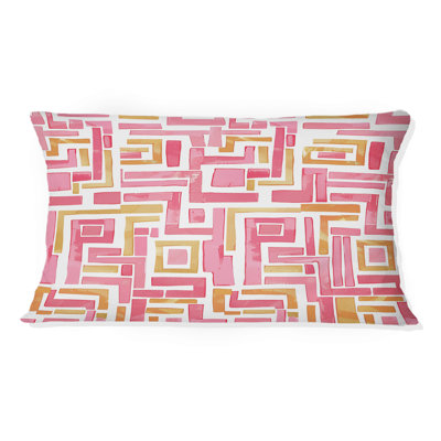Coussin lombaire rose et jaune Midcentury Maze
