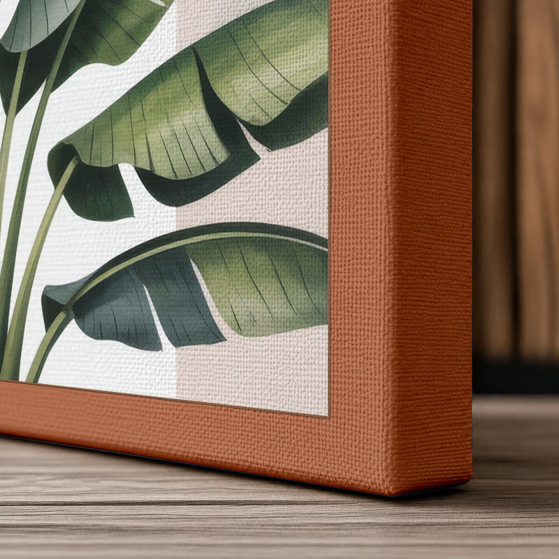 Tropical Fronds Botanical 1 Piece Wrapped Canvas Wall Art, 24x16 - 61.0 x 40.6 cm, Terracotta Border