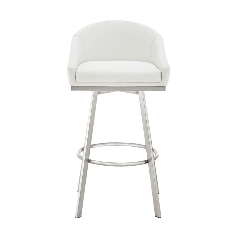 Swivel Upholstered Counter Stool with Metal Frame, White/Stainless Steel, Counter Stool (26" Seat Height)