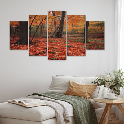 Autumn Leaves In The Maple Tree Forest - Tree Redwood Wall Art Decor 5 Piece