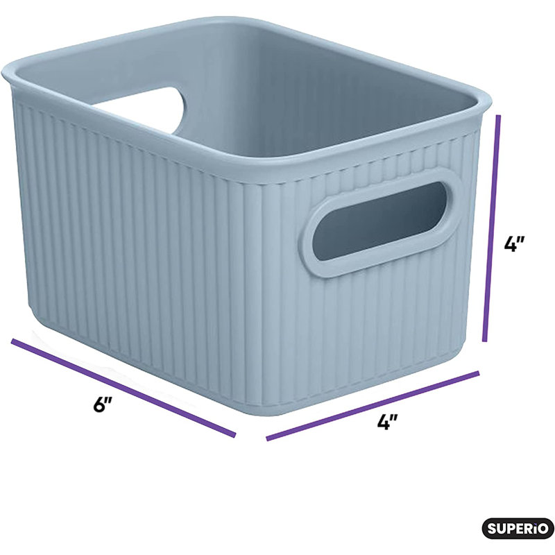 Ensemble de paniers en plastique nervuré, Bleu, 4