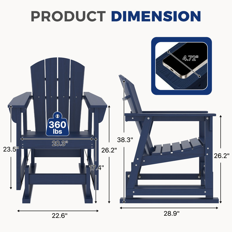 Fauteuil oscillant en PEHD Adirondack, Bleu, 4