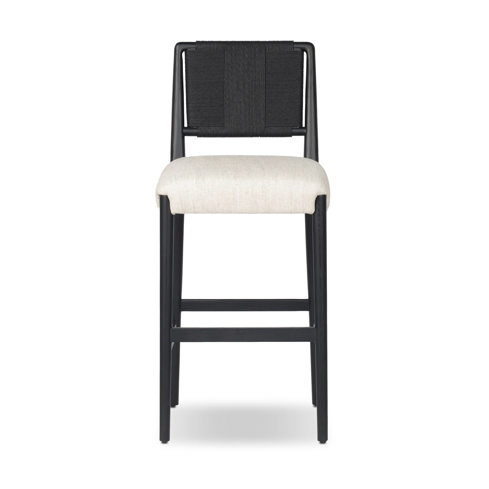 Upholstered Counter Stool with Solid Wood Frame, Black Brushed Ash, Essence Natural/Rayon/Viscose