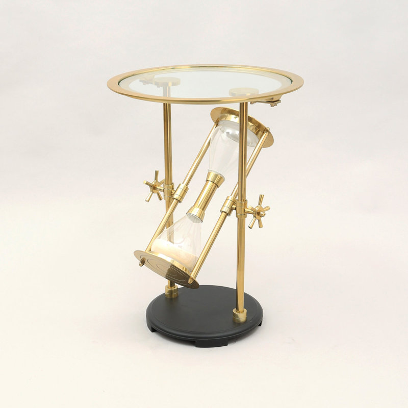 Golden Hour Sand Timer Table with Aluminum Body & Wooden Base - Gold & Black