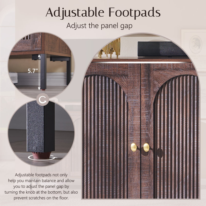 Modern Bathroom Cabinet with Storage, 34" Tall Fluted Arched Wooden Bathroom Storage Cabinet w/Adjustable Shelves, Brown