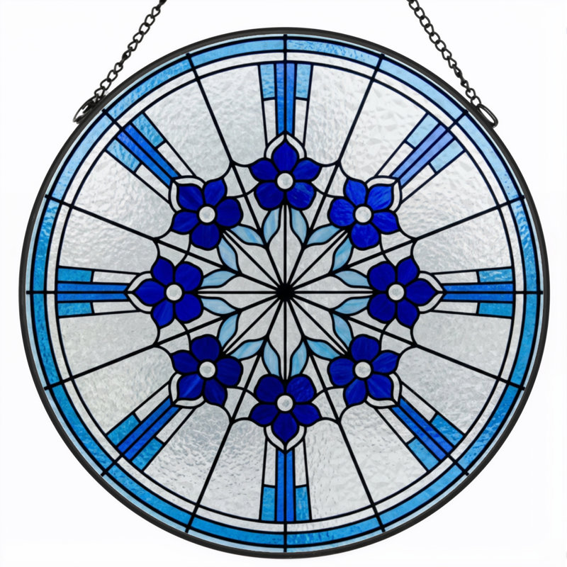 Panneau de vitrail floral bleu 7,8 "H, H 7,8 po x l 7,8 po