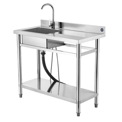 Évier utilitaire en acier inoxydable, évier de cuisine à cuve simple autoportant avec robinet, 39,4 x 19,7 x 37 po, lavabo droit utilitaire avec tuyau d'eau chaude et froide pour le garage, le restaurant, la buanderie