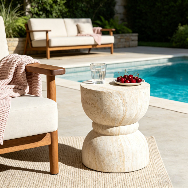 Table d'appoint en sablier Faux Travertine