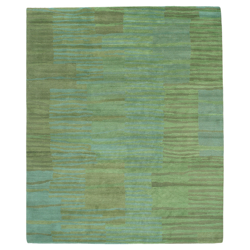 Righe Wool Striped Area Rug in Blue/Green, Rectangle 3' x 5'