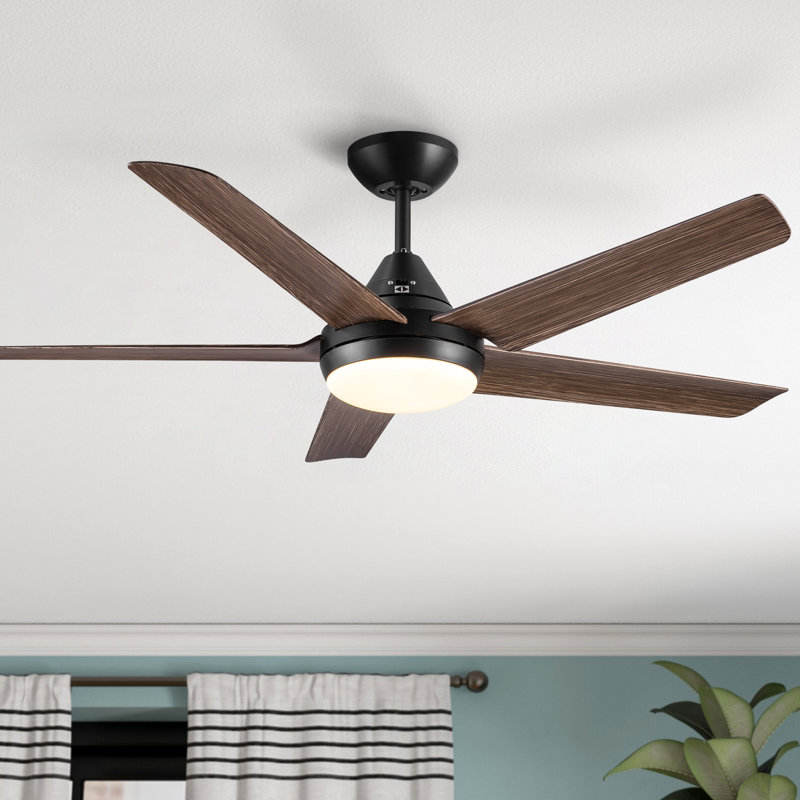 Ventilateur de plafond 5 lumières Modern, Noir avec pales brunes