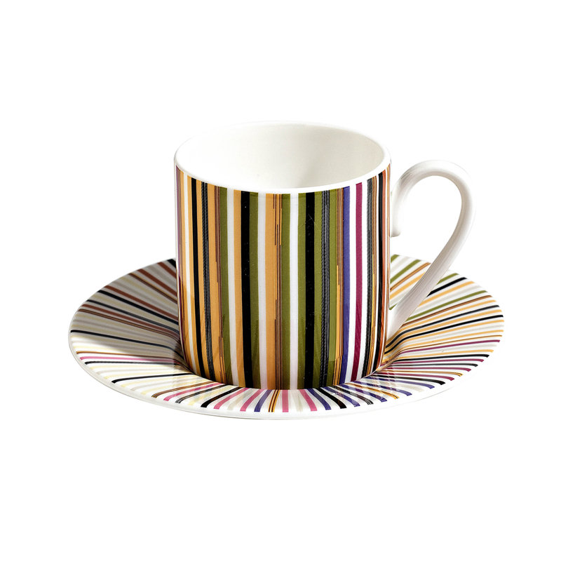 Missoni Coffee Cup & Saucer STRIPES Set Of 2 In Luxury Box Jenkins 156 Diam. 2.3", H 2.5", Cap. 4 Oz, Saucer Diam. 4.75"