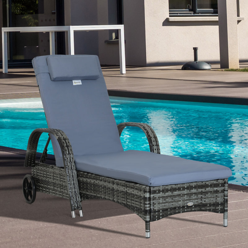 Porcaro 78.75" Long Reclining Single Chaise with Cushion, Gray Frame/Navy Blue Cushion