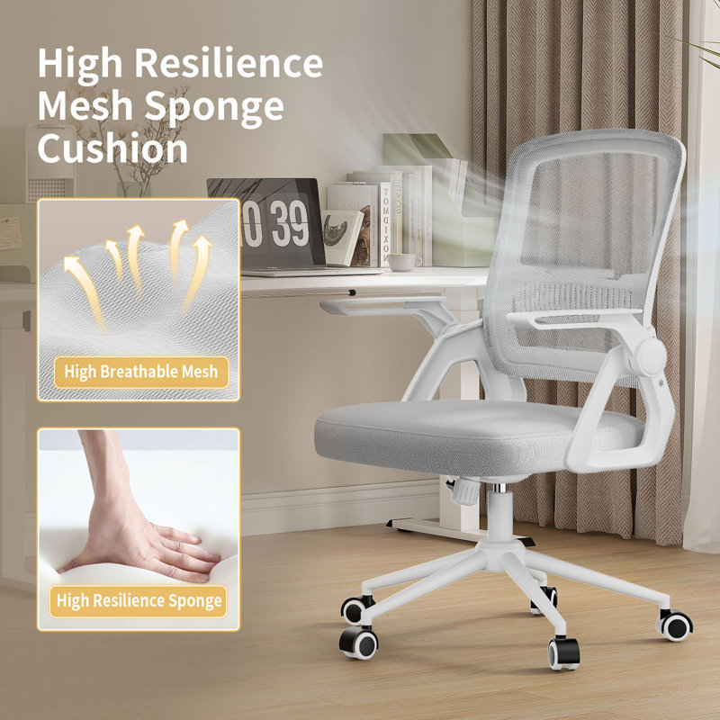 Computer Desk Office Chair with Flip-up Armrests, Grey