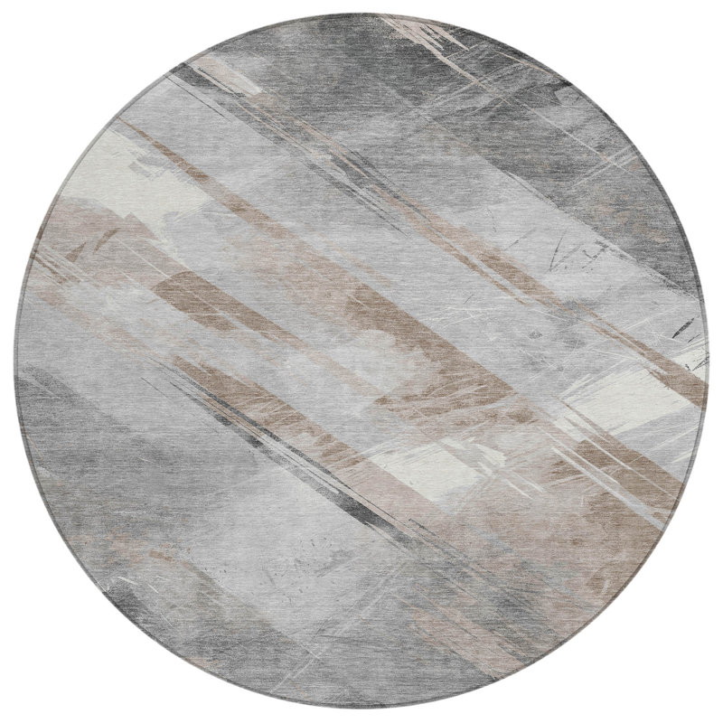 Machine Washable Indoor/Outdoor Claudian ACN1541 Taupe Rug, Round 8'
