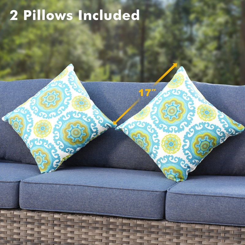 Premium All-Weather Wicker 9 - Person Patio Conversation Set with Cushions, Denim Blue