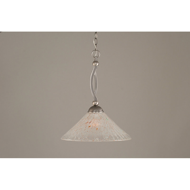 Bow Chain Hung Pendant Glass, Brushed Nickel, 19", Raspberry Crystal