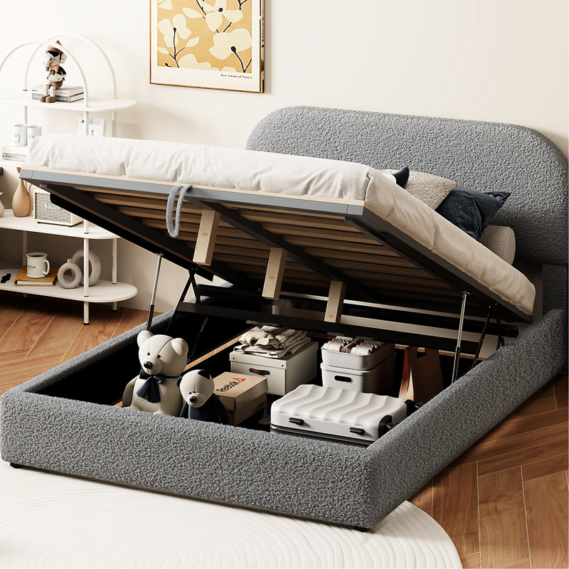Lit plateforme tapissier Smooth avec option de rangement hydraulique dans des tons gris gracieux