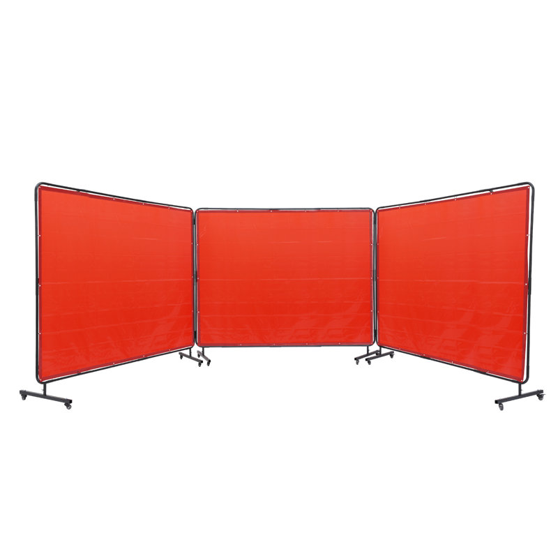Écran de soudure avec cadre, écrans de rideau à soudure 3 panneaux 6 pi, Rouge, H 72 po x l 288 po x P 2,28 po