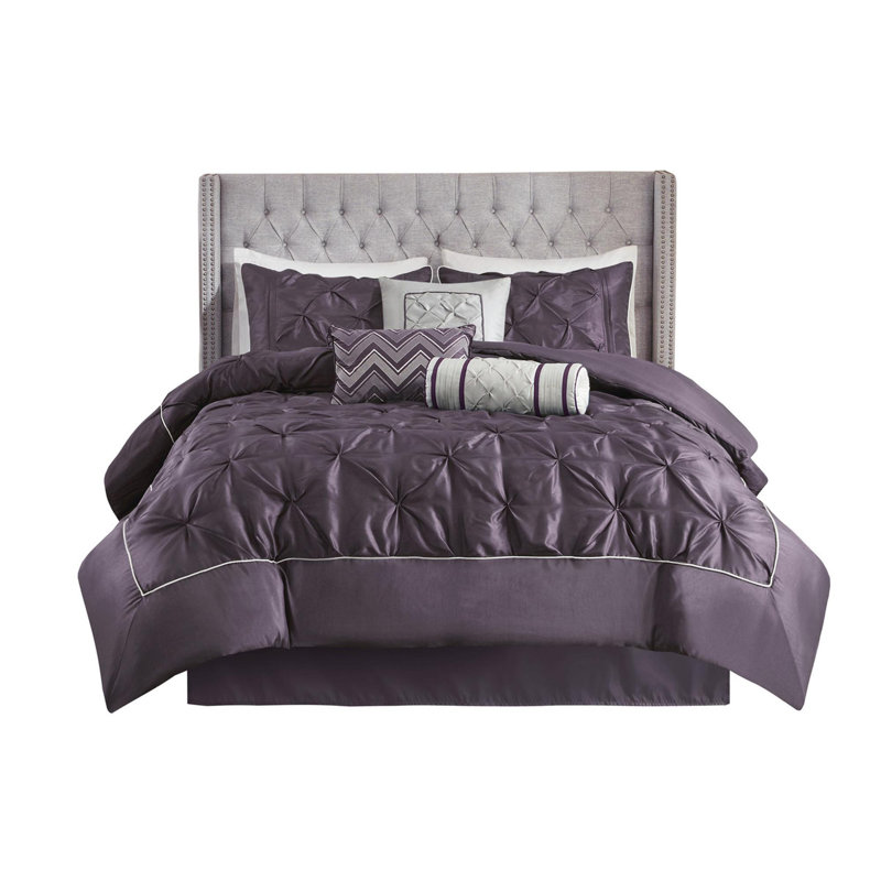 Tufted Comforter 7 Piece Set, Queen Comforter + 6 Additional Pieces, Plum