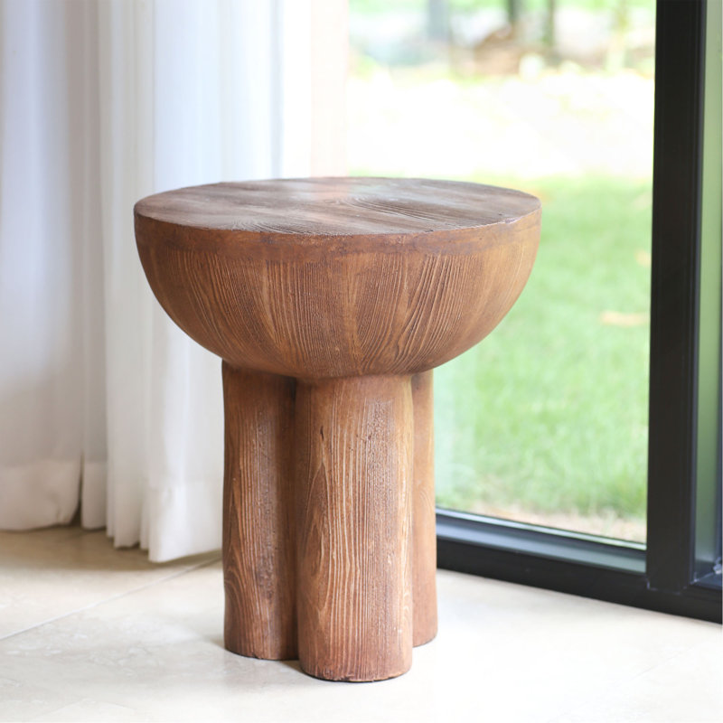 Table d'appoint ronde à trois pieds en grain de bois MGO
