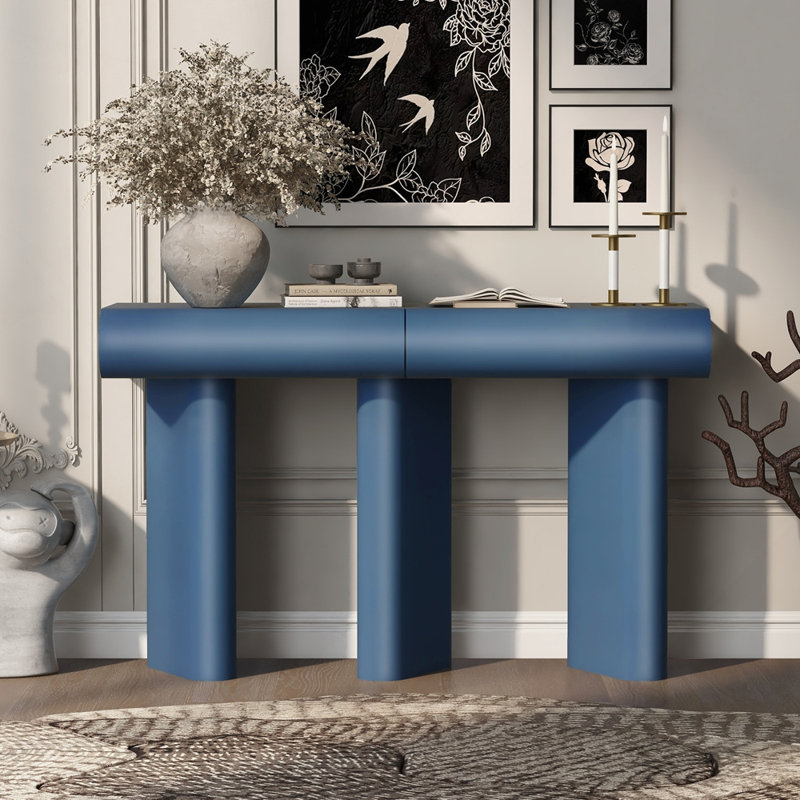 Table d'entrée moderne peinte de 47,6 po avec tiroirs courbés ovales, table de couloir peu encombrante avec pieds géométriques, table basse contemporaine pour salon, chambre à coucher, petits appartements, vestibule