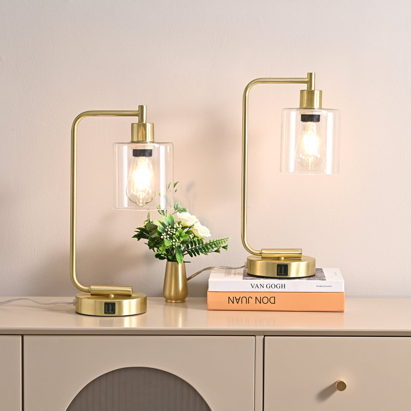 Touch Control Table Lamp Set With USB, Gold