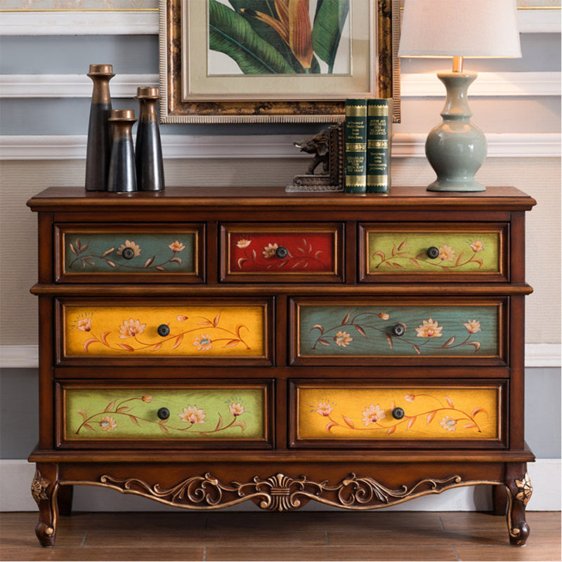 Commode à 7 tiroirs American Country, Brun multicolore