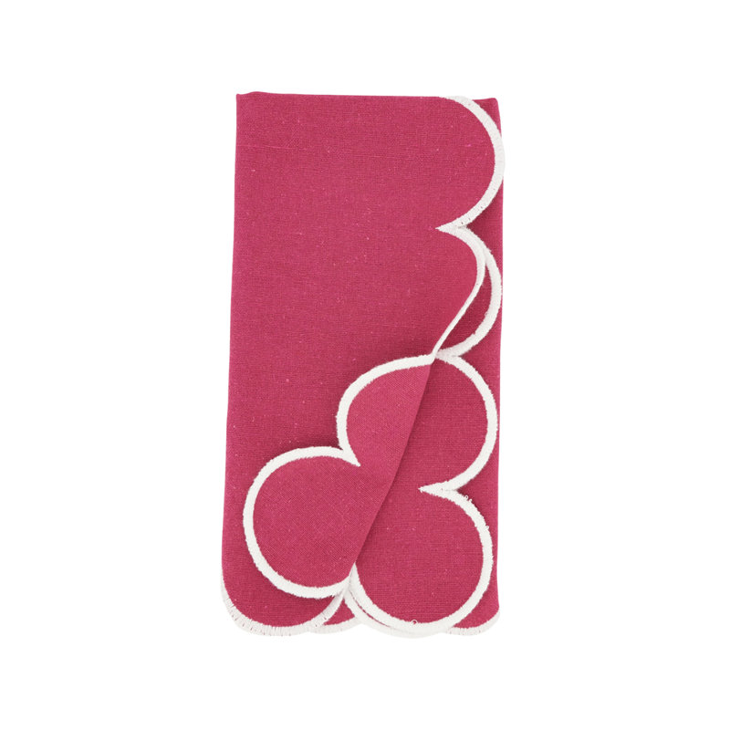 Ensemble de 4 serviettes de table en coton raffiné à bordure festonnée l 20 po x L 20 po, Fuchsia