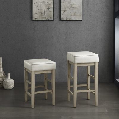 24 po de hauteur, comptoir de 2 sièges en similicuir blanc, structure en bois massif, siège de 15,5 po de largeur et 2 chaises, siège en cuir, P peint en blanc, H 26 po