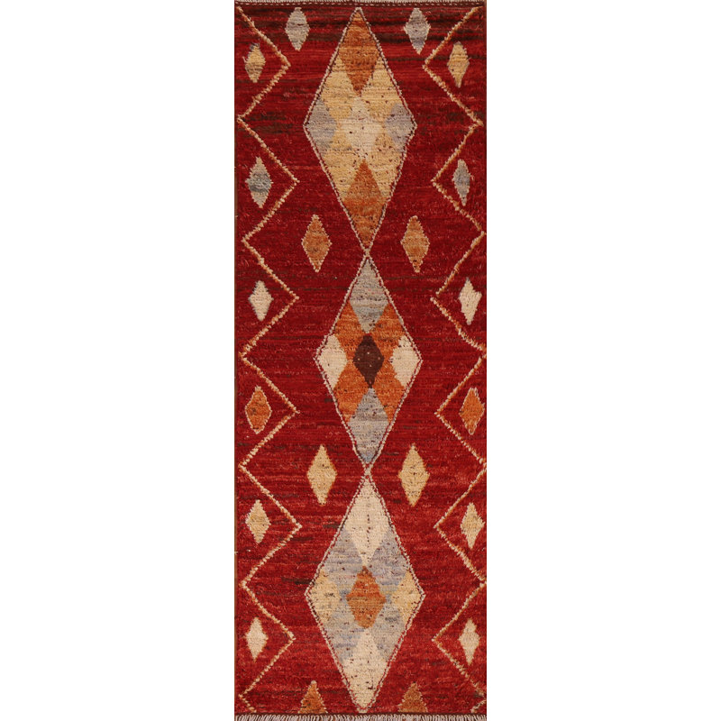 One-of-a-Kind Runner 3'1" X 9'10" New Age Runner Wool Area Rug in Red