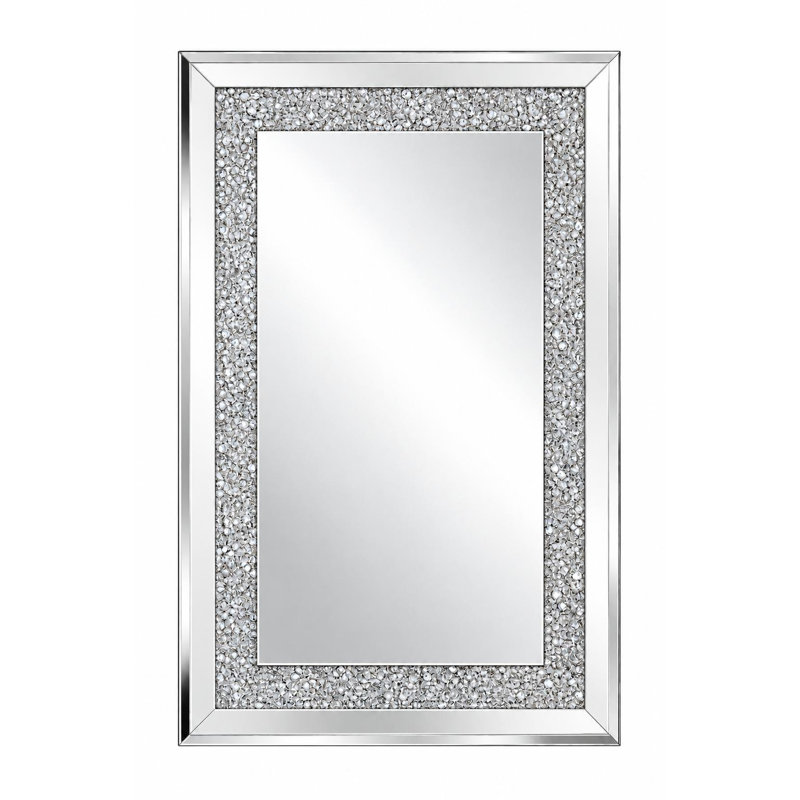 Miroir décoratif de 91 cm (36 po) avec cadre en verre biseauté argenté et faux cristal scintillant