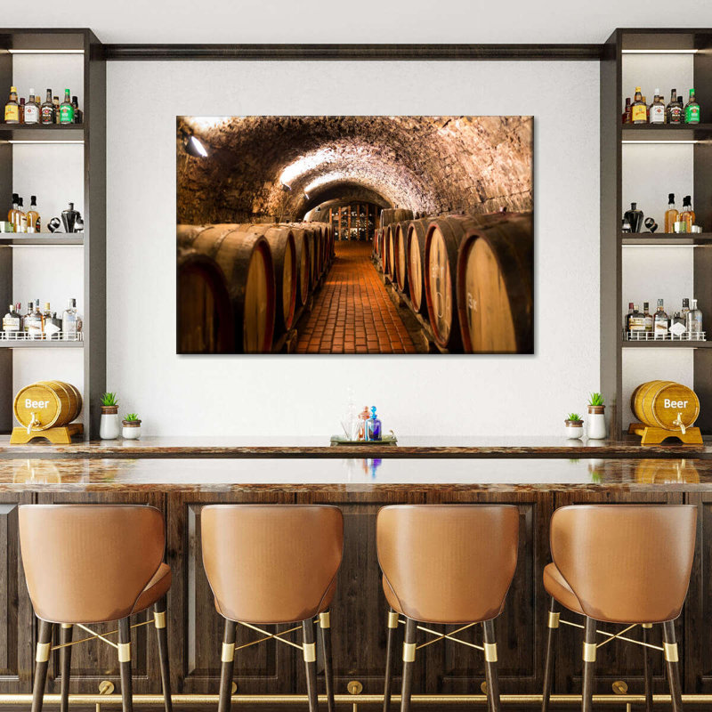 Winery Wine Barrels - Impression sur toile tendue, H 34 po x l 51 po x P 1,25 po