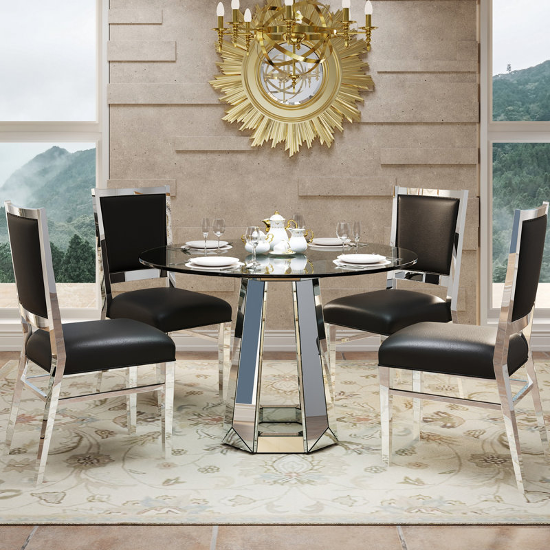Table de salle à manger ronde avec base en miroir