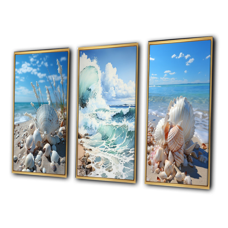 Florida Seaside Harmony - Ensemble de 3 pièces d'art nautique et de plage, Encadrement doré, H 32 po x l 48 po