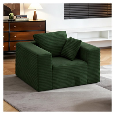 Green Corduroy Frameless Floor Sofa Chair with Memory Foam Filling, No Assembly Required