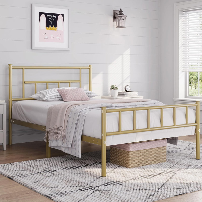 Delaenie Metal Platform Bed, Twin, Antique Gold