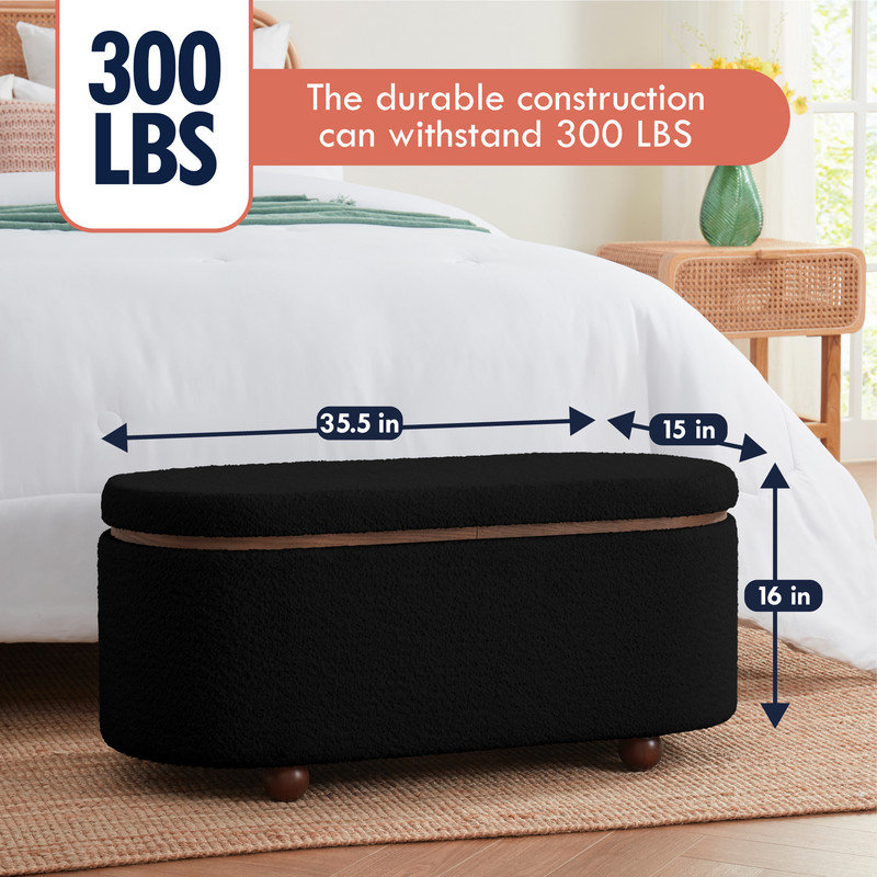 Banc de rangement en chenille Lockbourne, Noir