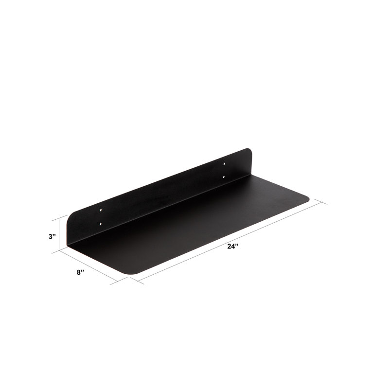 Metal Bracket Shelf, Black, 3" H x 24" W x 8" D