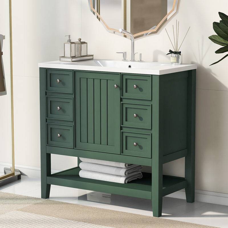 Meuble-lavabo simple 36 po avec lavabo et meuble-lavabo Freesdanting, Vert