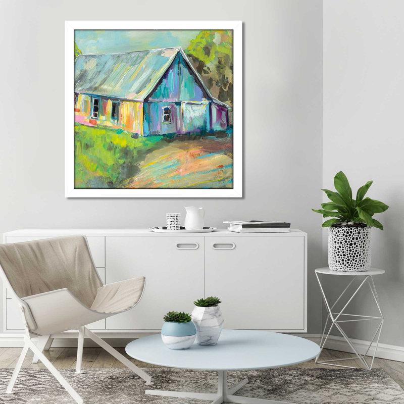 Going to the Country I - Peinture, Cadre blanc, H 37,5 po x l 37,5 po x P 1 po