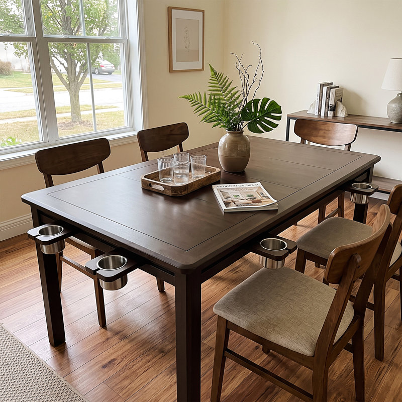 Table de jeu en bois massif avec plateau amovible pour 4 à 6 joueurs, Walnut Brown